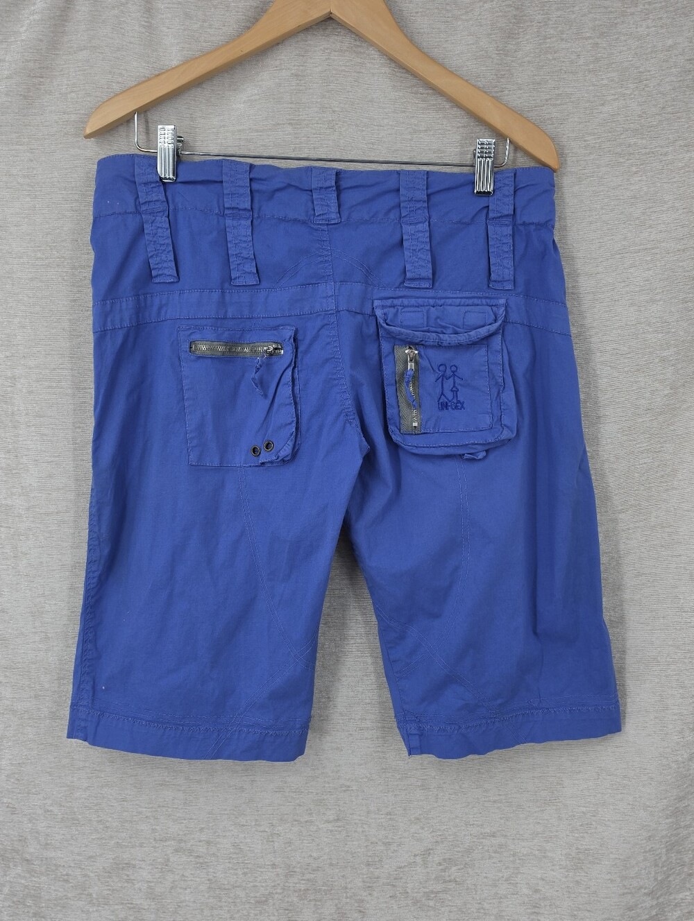 Pete & Greta Y2K Unisex Blue Cargo Bremuda Shorts Utility Pockets Thrashed - Picture 2 of 13